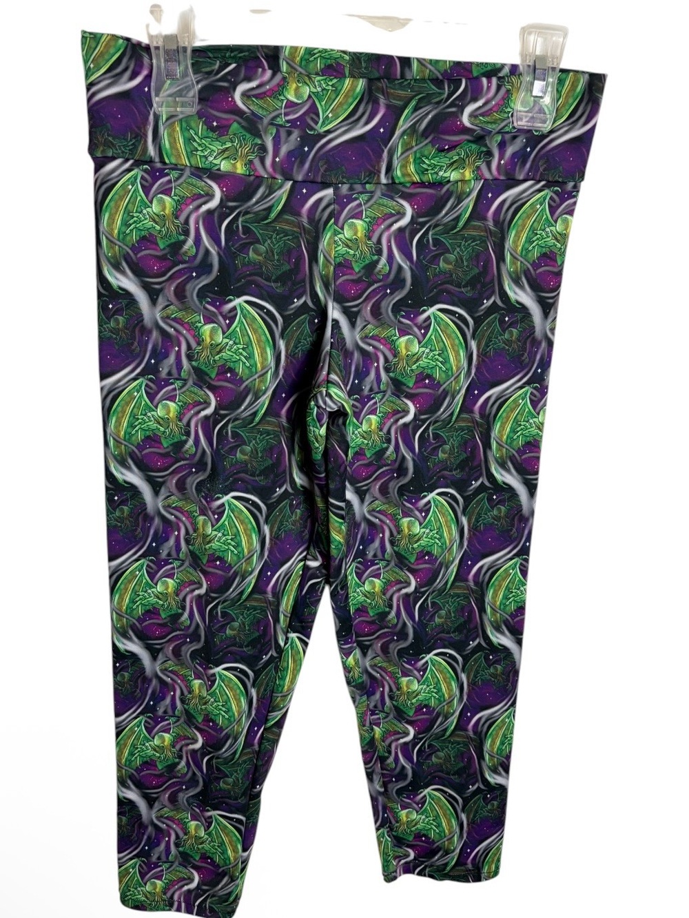 Handmade green & purple H.P. Lovecraft Cthulhu capris leggings fits like size M